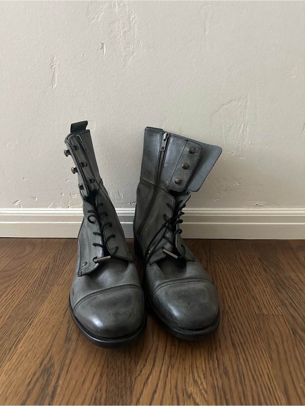 Diesel Men's Grey Leather Lace-Up Ankle Boots